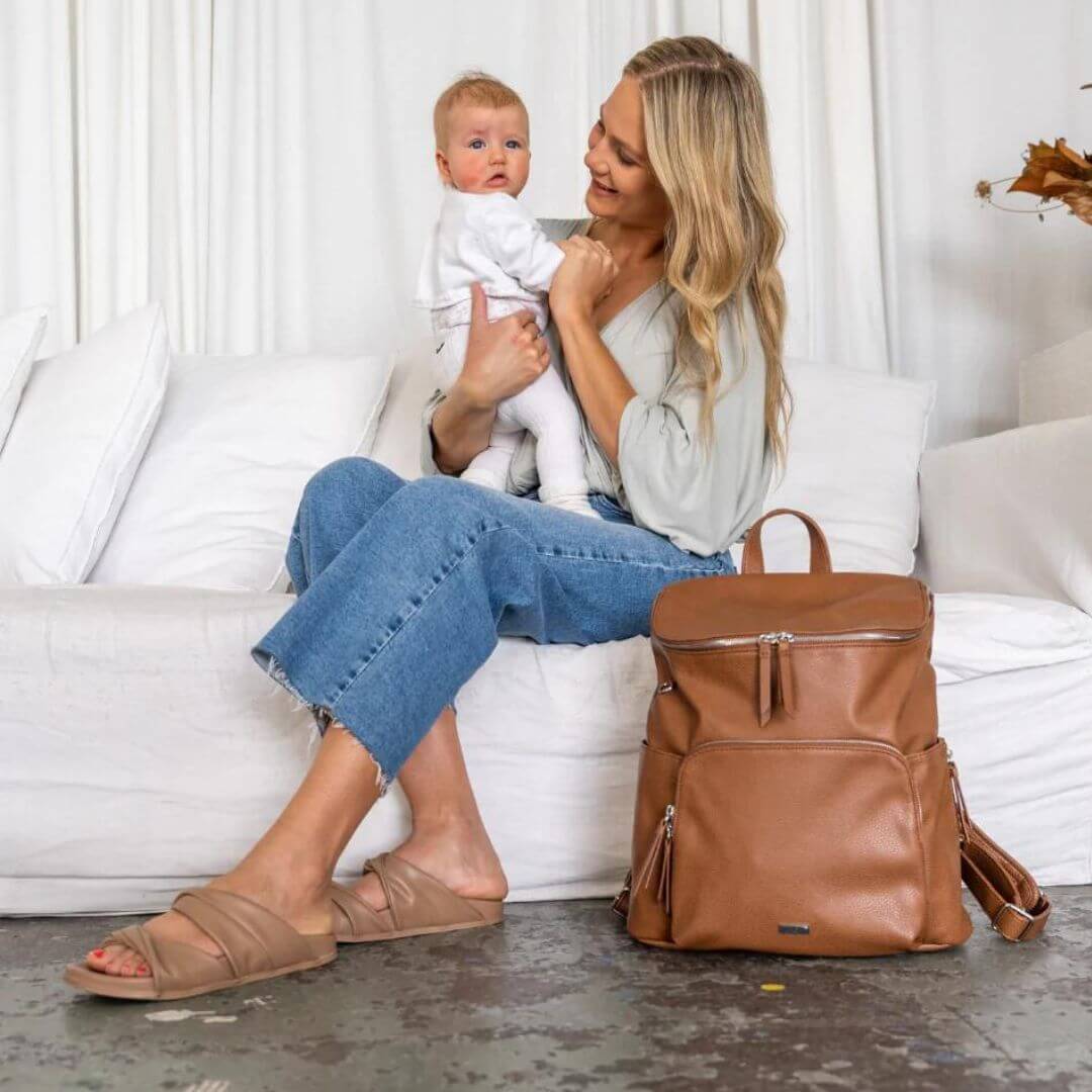 VANCHI Frankie Nappy Backpack Tan | Vegan Leather