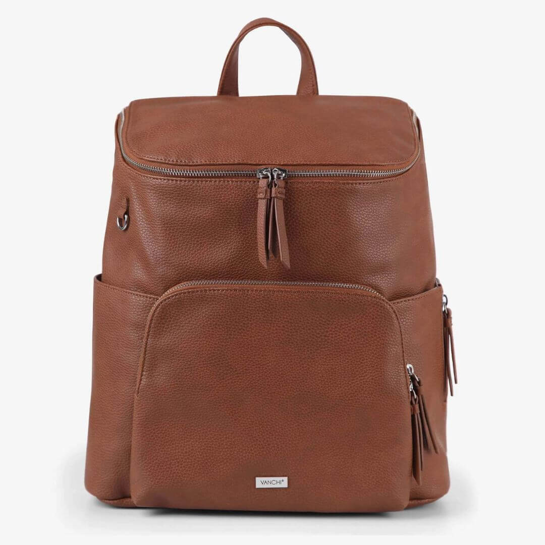 VANCHI Frankie Nappy Backpack Tan | Vegan Leather