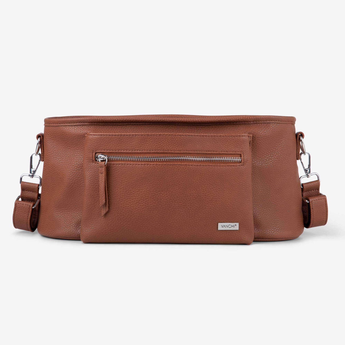 VANCHI Pram Caddy Tan | Stroller Organiser with Free Pram Clips