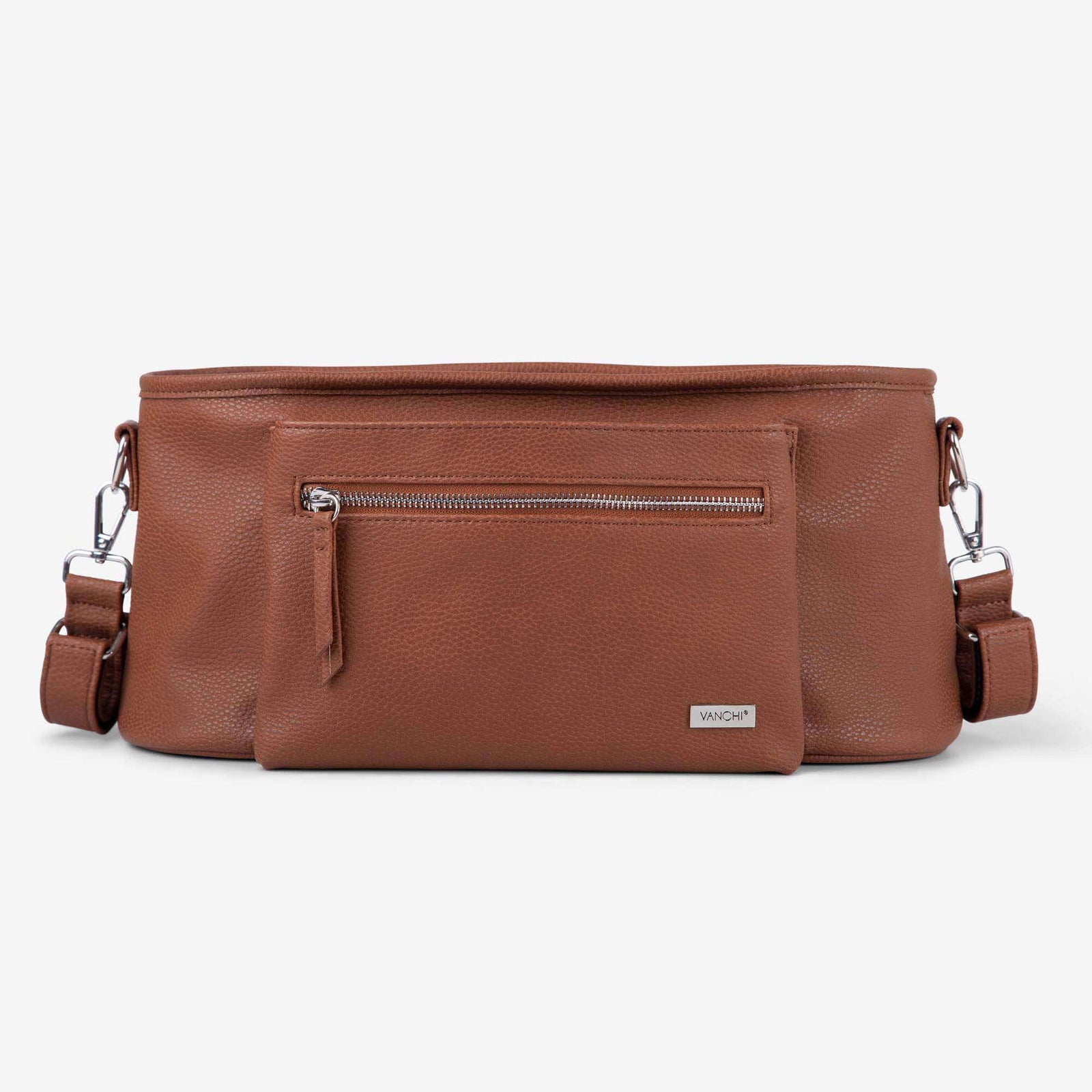 VANCHI Pram Caddy Tan | Stroller Organiser with Free Pram Clips