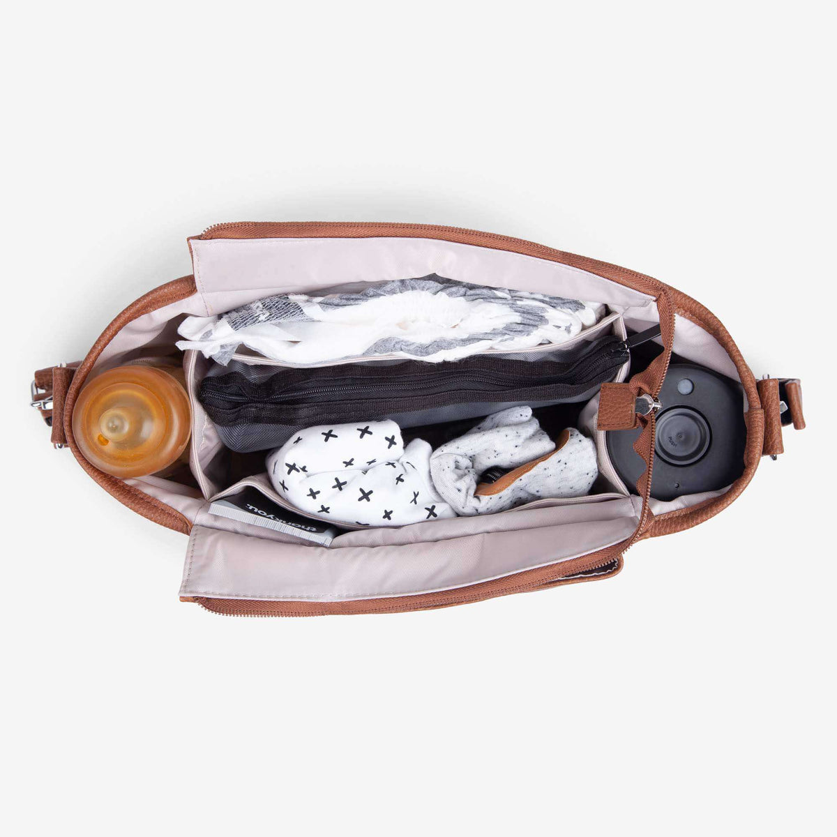 VANCHI Pram Caddy Tan | Stroller Organiser with Free Pram Clips