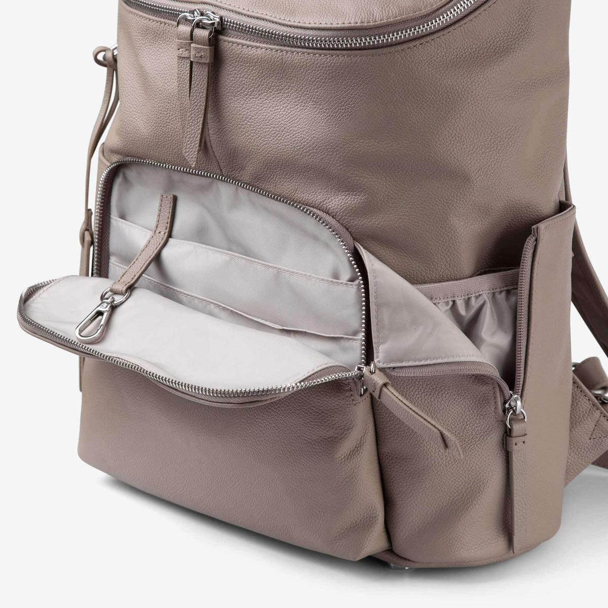 Frankie nappy backpack front pocket opened into three sections