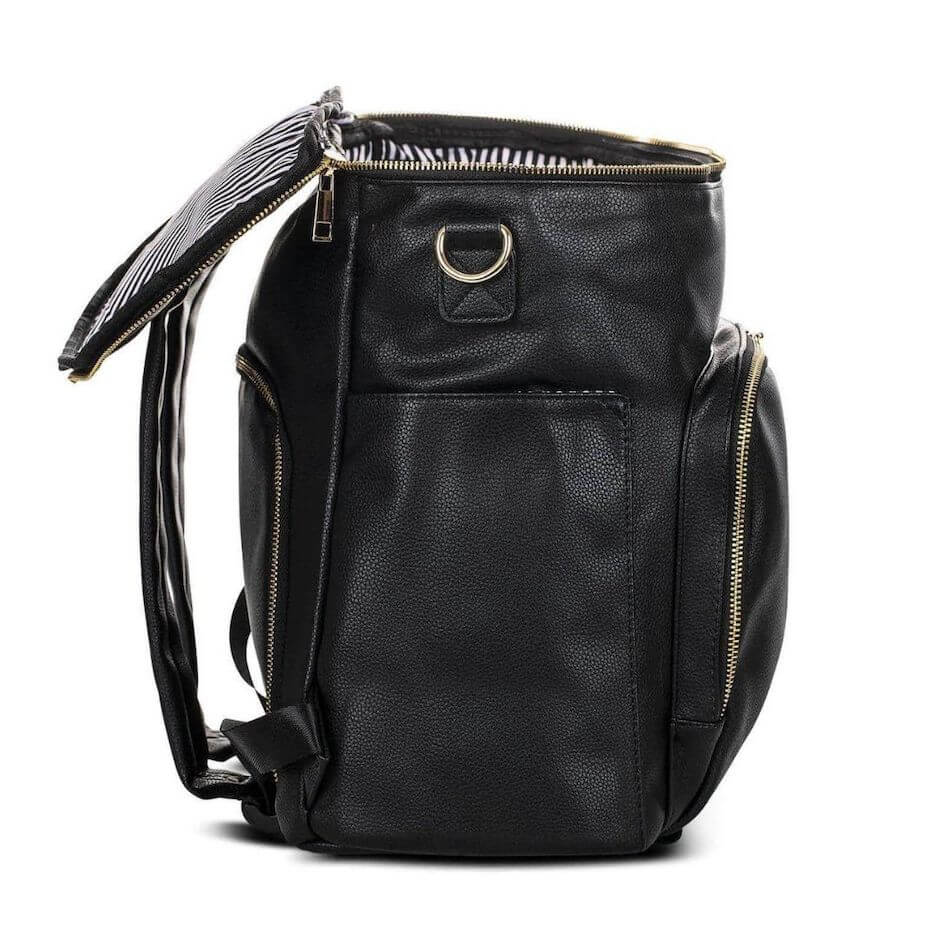 Side view of Sofia nappy bag backpack in black
