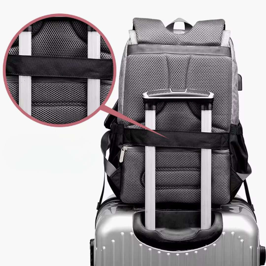 Vienna Nappy Backpack straps designed for easy attachment to suitcase handles, ideal for travel