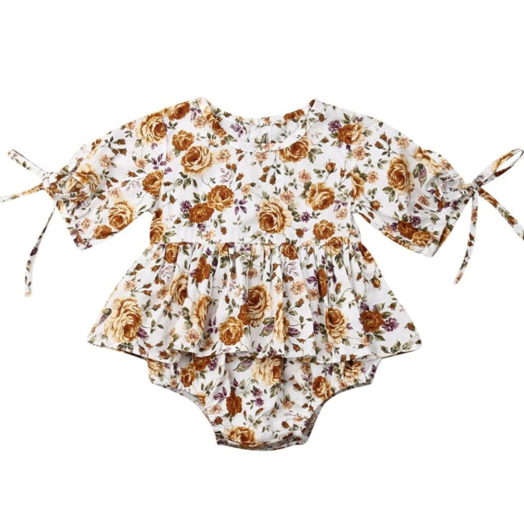 Vintage Rose baby girl romper with peplum skirt