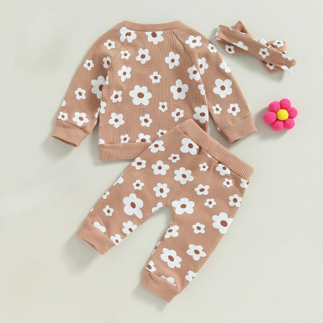 Waffle Floral Baby Set | Adorable 3-Piece Daisy Print Outfit - Lulu Babe