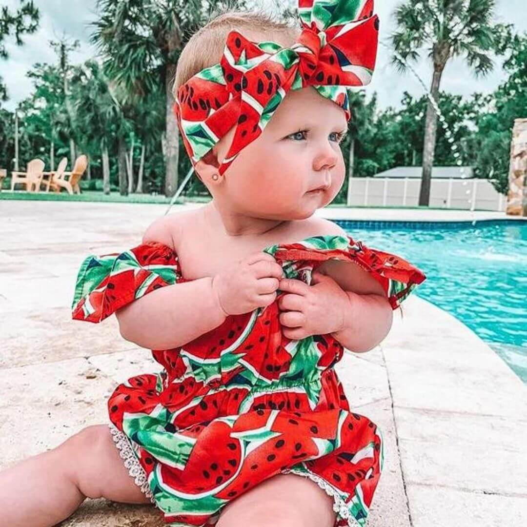 Watermelon Baby Romper with Matching Headband | 0-24 Months - Lulu Babe