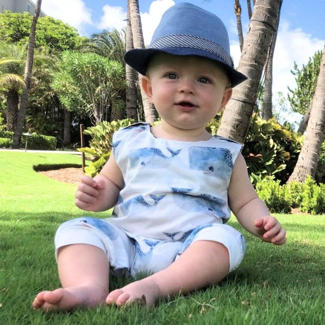 Whale sleeveless baby boy romper (in 0-6 months, 6-12 months, 12-18 month, 18-24 months & 2-3 years)