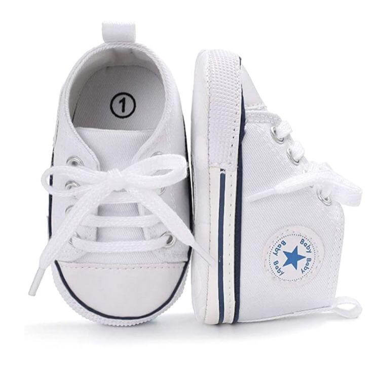 White baby lace-up sneakers with star logo