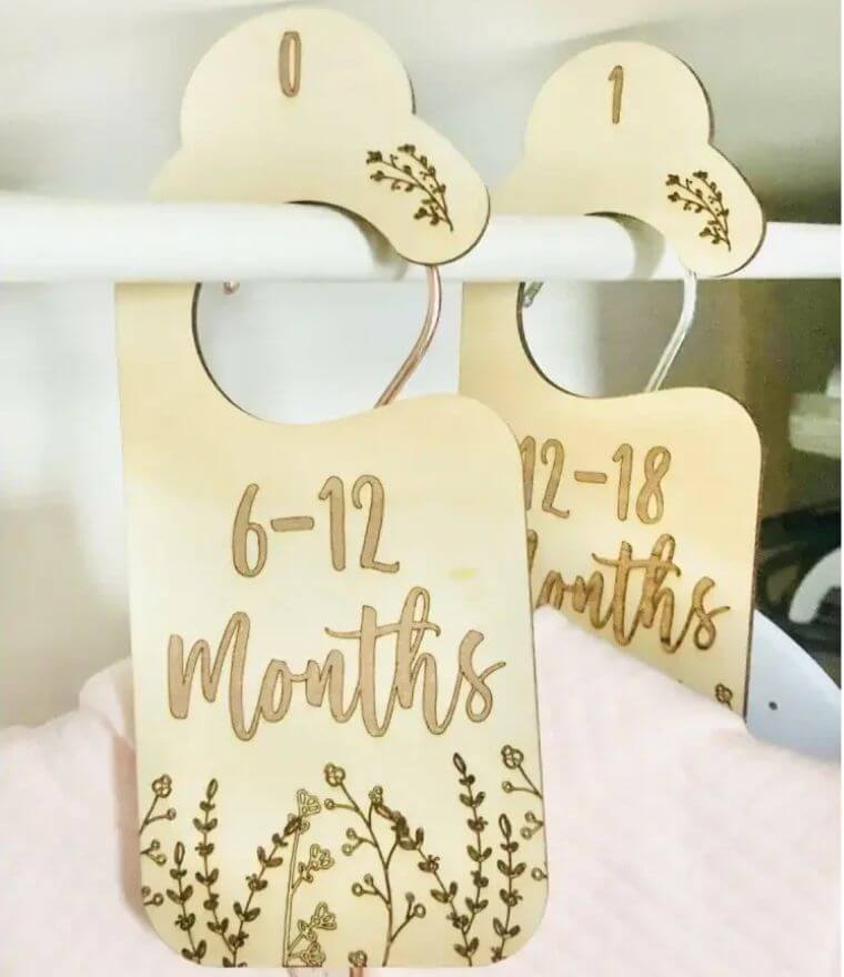 Wooden baby wardrobe dividers with botanical design