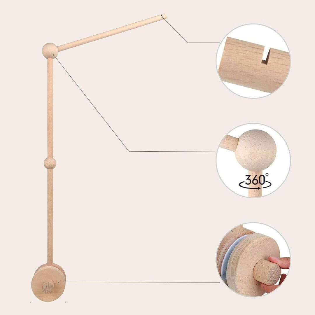 Wooden Baby Mobile Arm (Sturdy, Adjustable, Fits Most)
