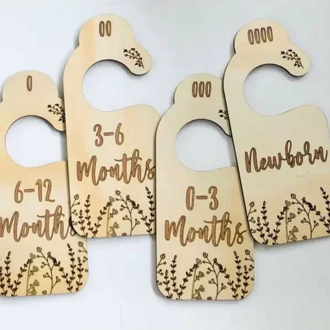 Wooden baby wardrobe dividers with botanical design