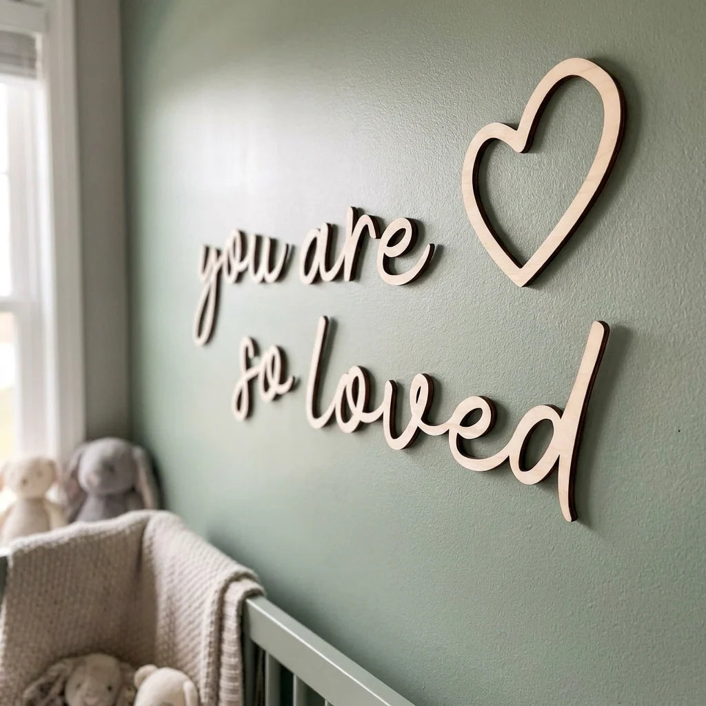 "You are so loved" Wooden Wall Script for nursery in natural finish