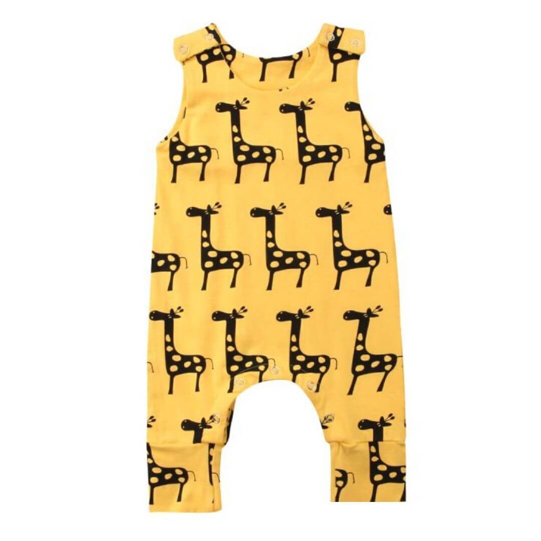 Giraffe Baby Onesie | Sleeveless Baby Romper Yellow - Lulu Babe