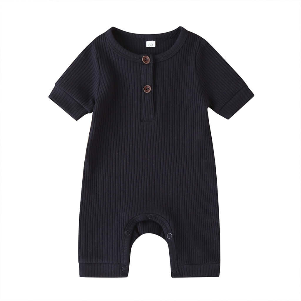 Hayden Button Baby Romper Navy Blue | Ribbed Basics Onesie - Lulu Babe