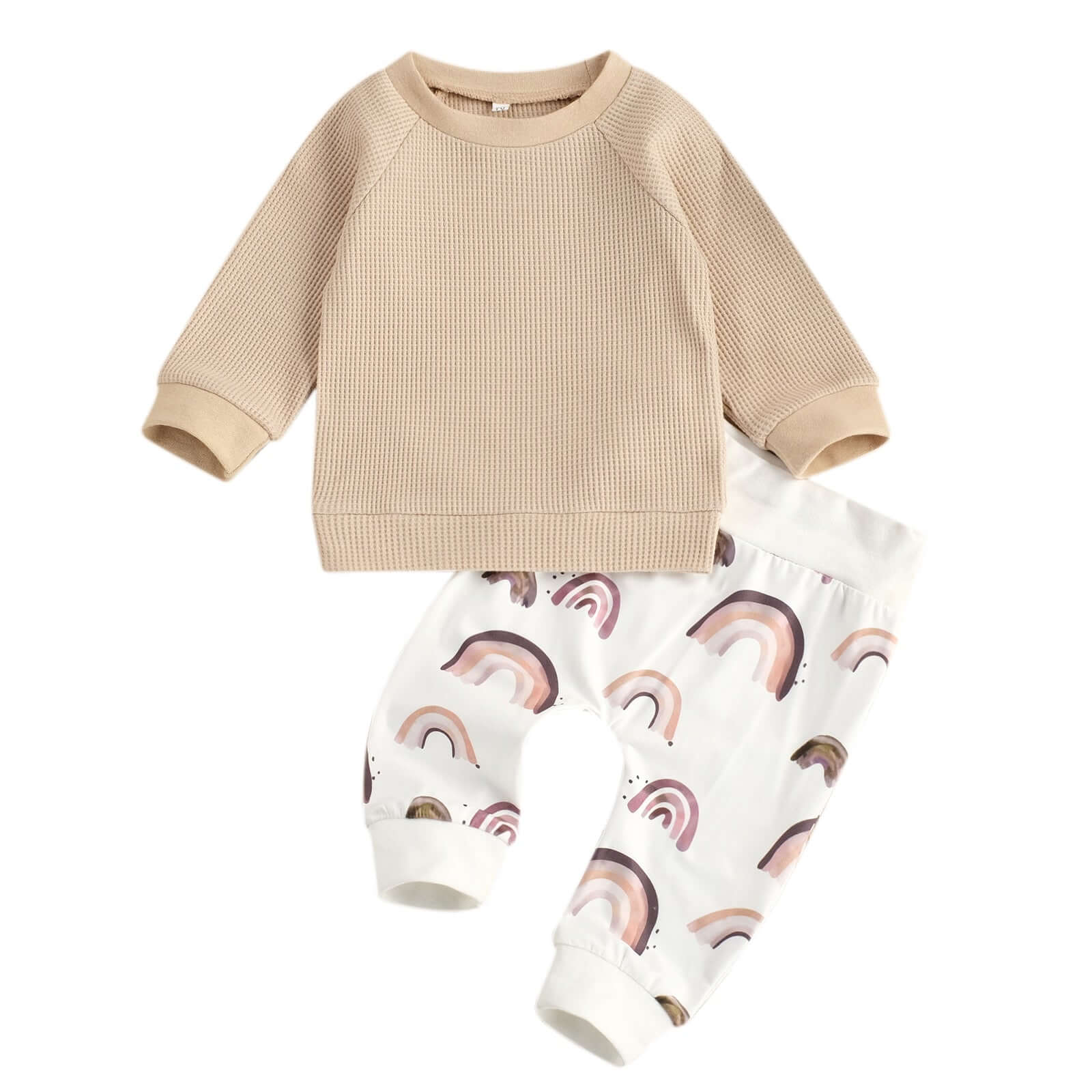 Waffle Top & Rainbow Pants Set | Unisex Baby Outfit - Lulu Babe
