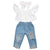 Skye Denim Toddler Set | Blue Jeans & White Off Shoulder Top for Girls - Lulu Babe