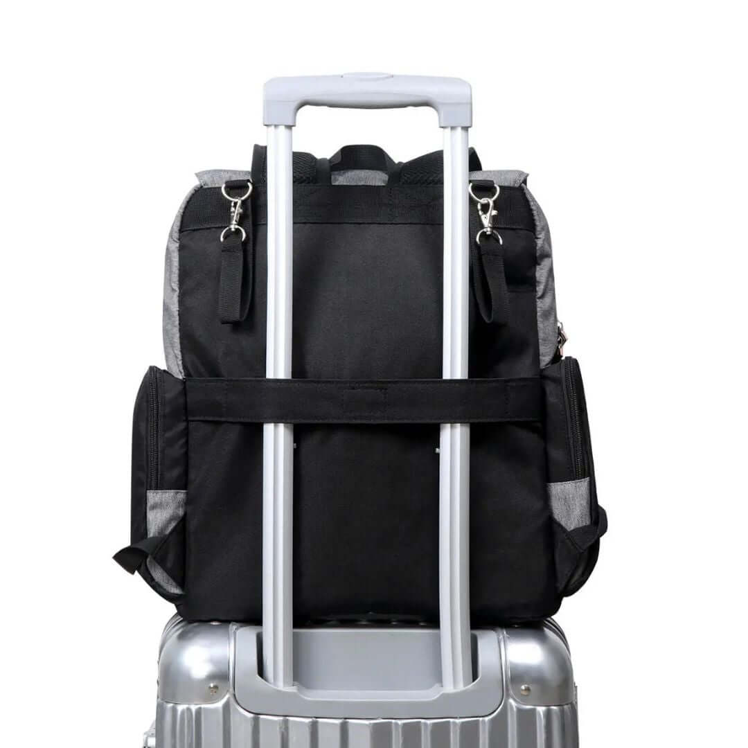 LAND Nappy Backpack with luggage sleeve for easy travel (grey and black)