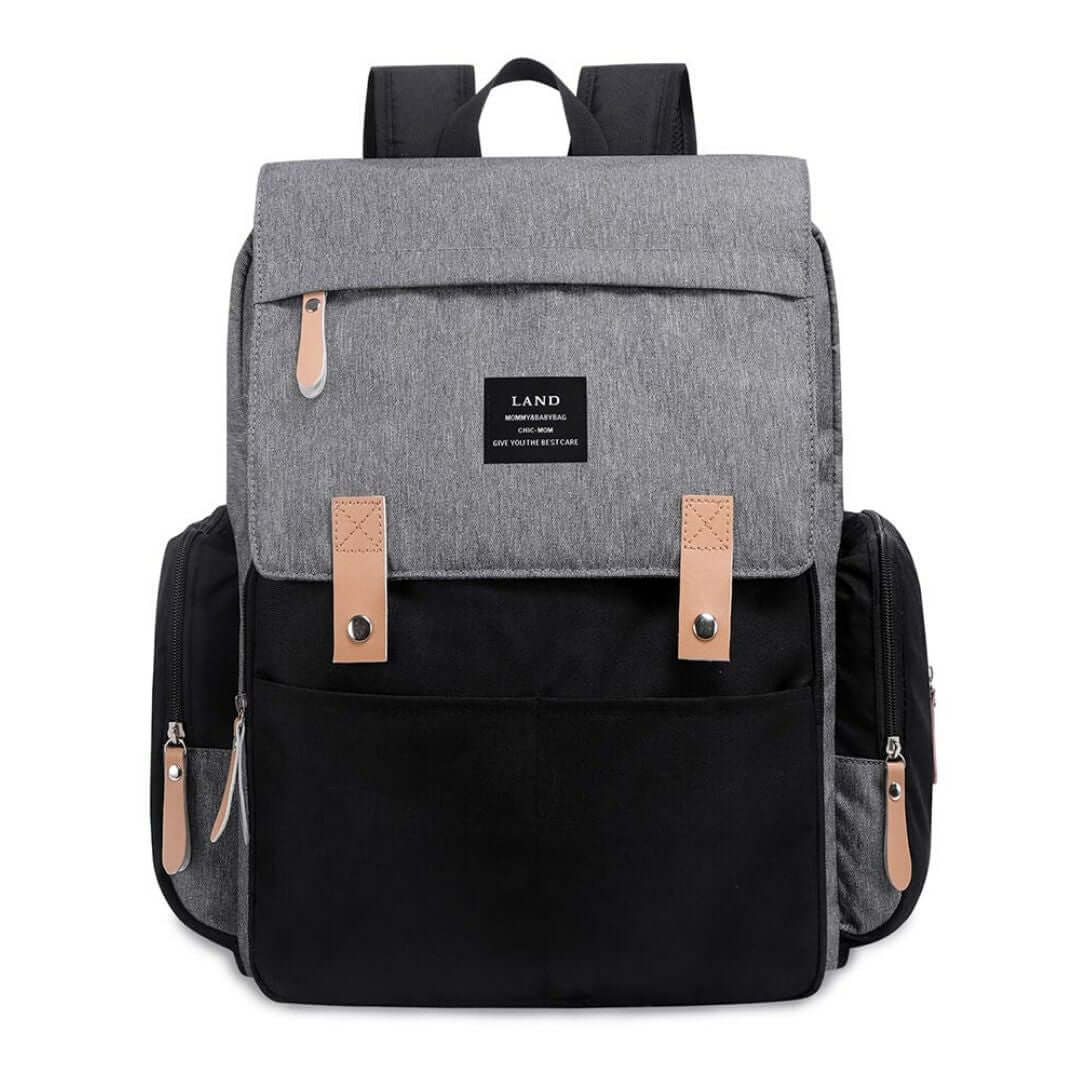 LAND Nappy Bag Backpack - the perfect baby travel backpack (grey and black)
