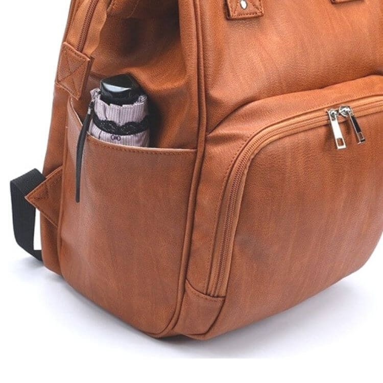 Faux Leather Baby Backpack | Madison Stylish & Practical Tan Nappy Bag - Lulu Babe