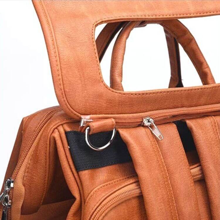 Faux Leather Baby Backpack | Madison Stylish & Practical Tan Nappy Bag - Lulu Babe