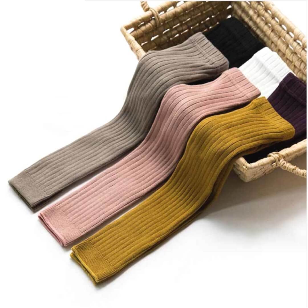 Ribbed Baby Footless Tights - in black, white, purple, mustard, pink & taupe - Lulu Babe