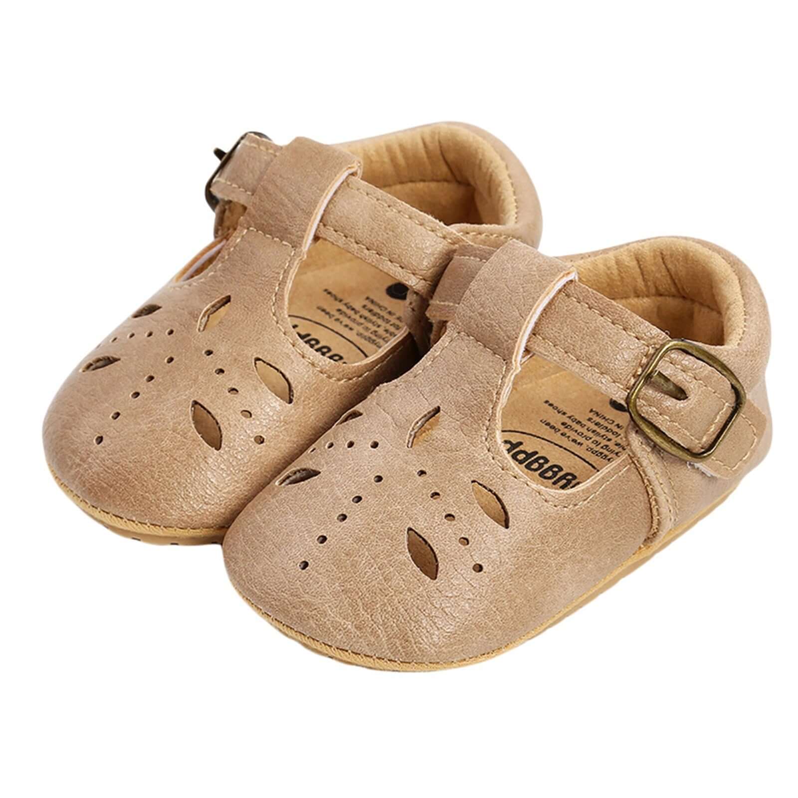 Morgan T-Bar Baby Shoes - Beige Vegan Leather - Lulu Babe
