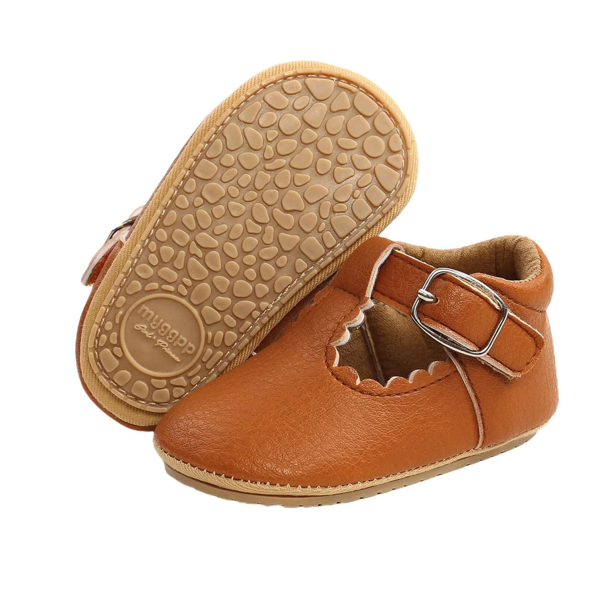 Vintage T-Bar Baby Shoes | Tan vegan leather with velcro fastening - Lulu Babe