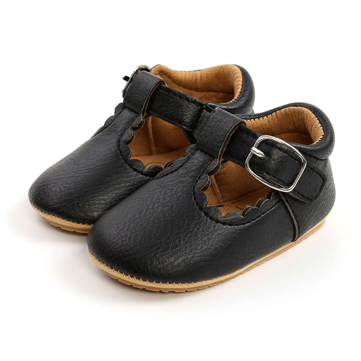 Vintage T-Bar Baby Shoes | Black vegan leather with velcro fastening - Lulu Babe