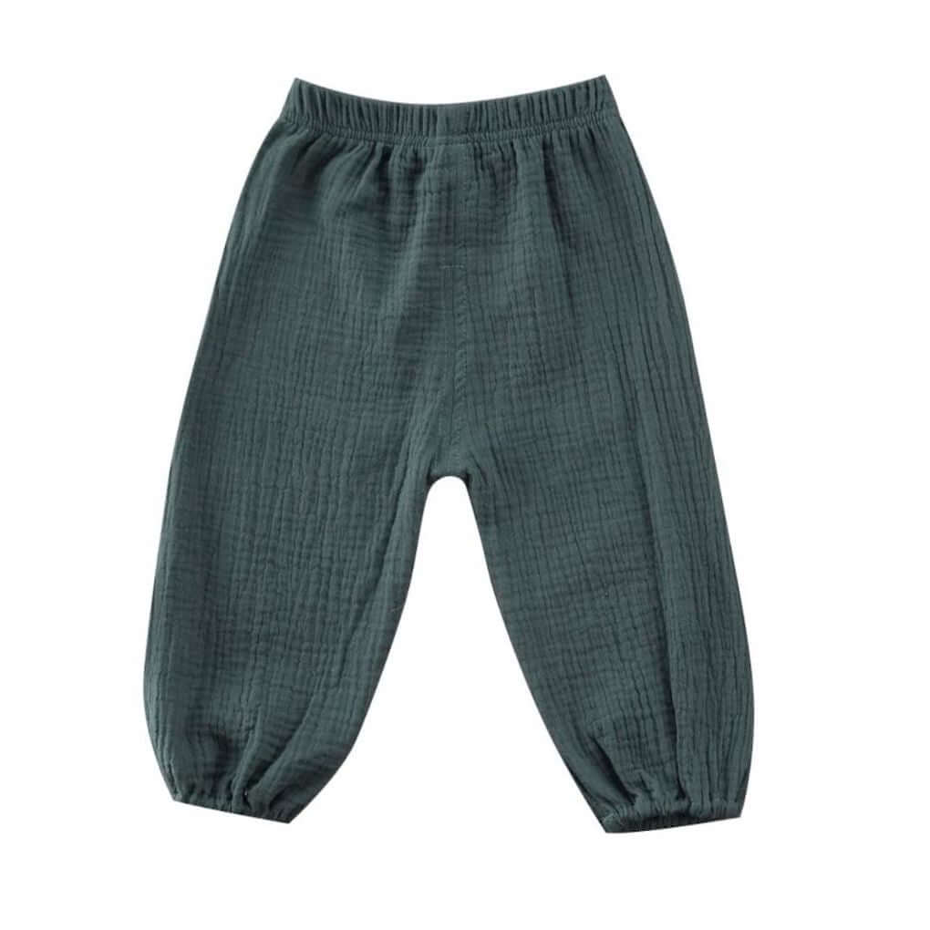 Green baby harem pants in 100% muslin cotton