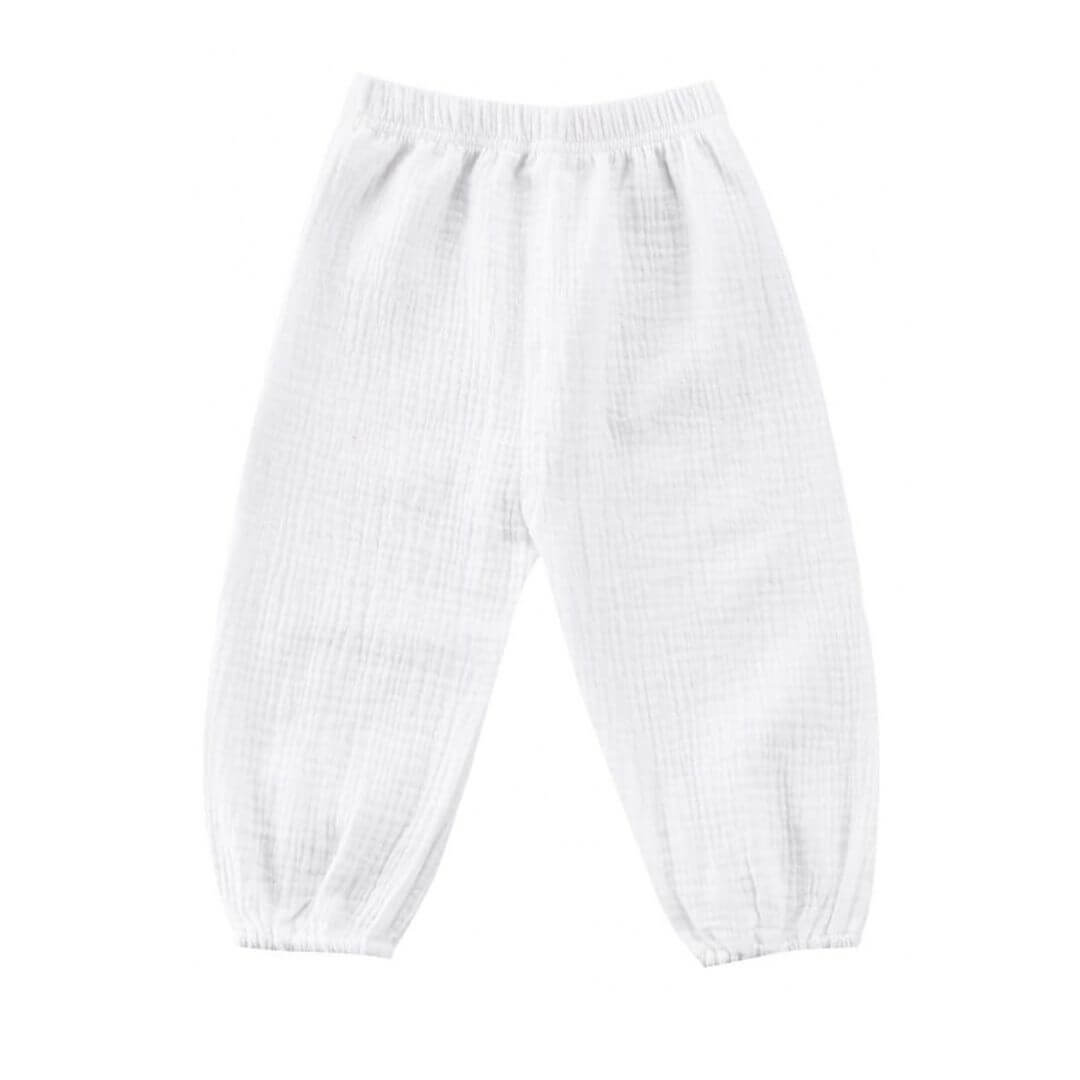White baby harem pants in 100% muslin cotton