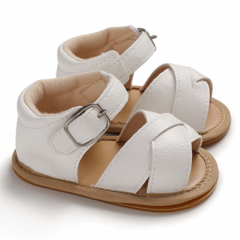 Velcro Baby Sandals White | Stylish & Easy On - Lulu Babe