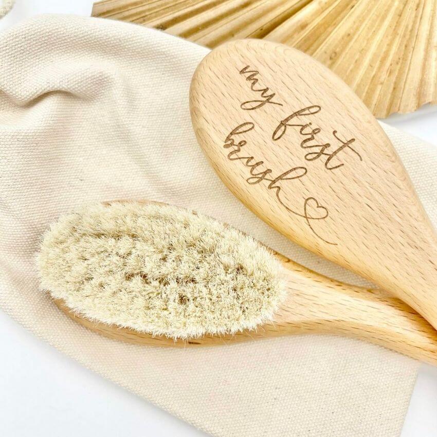 Baby&#39;s First Hair Brush | Natural Beechwood with Goat Hair Bristles - Lulu Babe