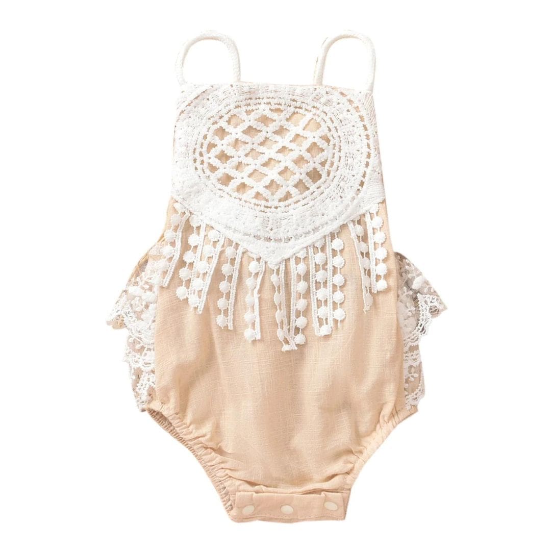 Boho Lace Baby Girl Romper | Backless Halter Design - Lulu Babe