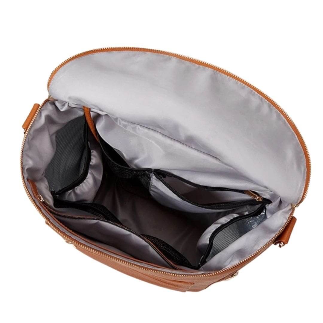 Brooklyn nappy bag in tan - top view showing spacious size and pockets | Lulu Babe