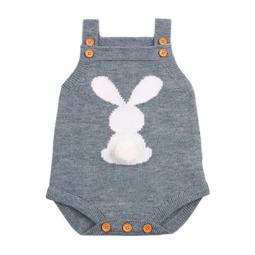 Bunny Tail Knit Baby Romper | Baby Onesie with Fluffy Tail - Lulu Babe