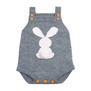 Bunny Tail Knit Romper | Baby Onesie with Fluffy Tail - Lulu Babe