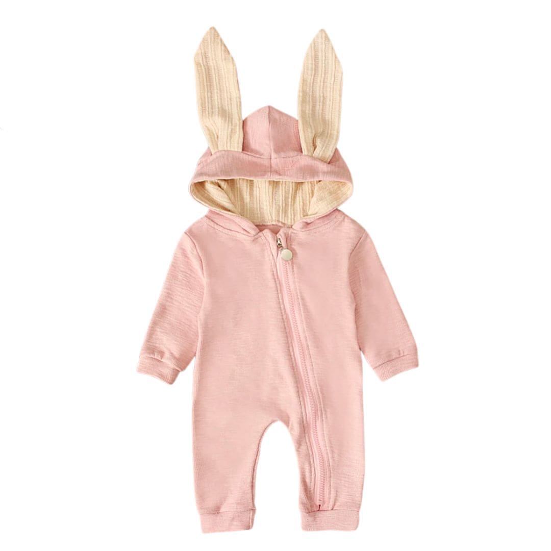Bunny Zipper Baby Onesie | Floppy Bunny Ears on Hood - Lulu Babe