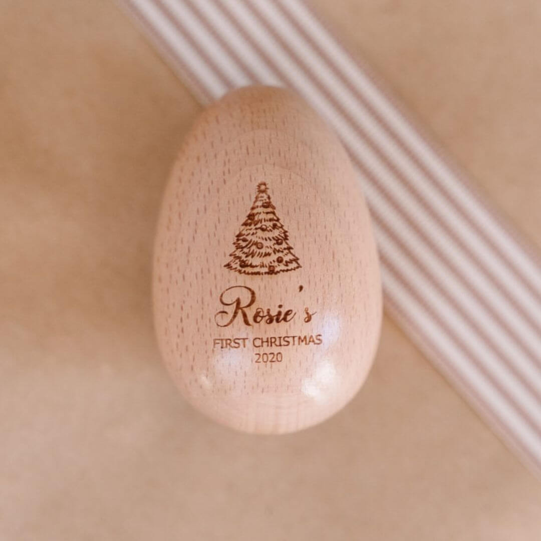 Personalised Wooden Christmas Egg Shaker | Baby Sensory Gift - Lulu Babe