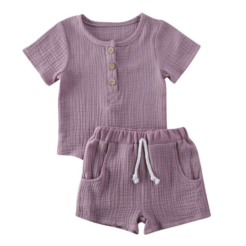 Muslin Toddler Outfit | Unisex Matching Top &amp; Shorts Set - Lulu Babe