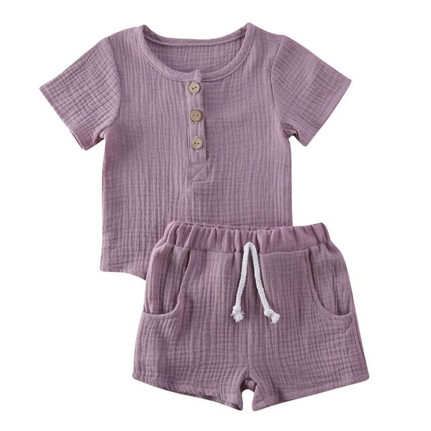 Linen Toddler Set | Unisex Matching Top & Shorts - Lulu Babe