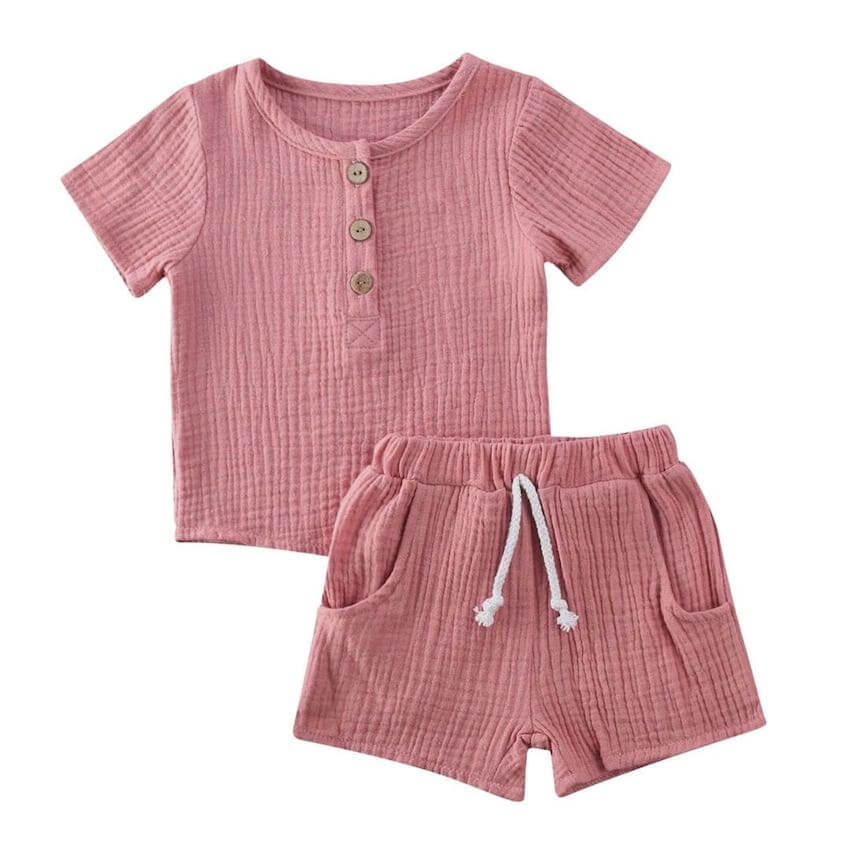 Linen Toddler Set | Unisex Matching Top &amp; Shorts - Lulu Babe