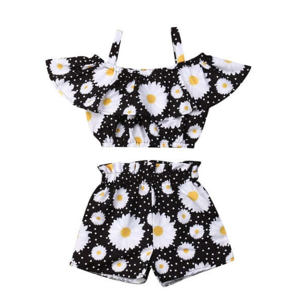 Girls black and white daisy summer outfit
