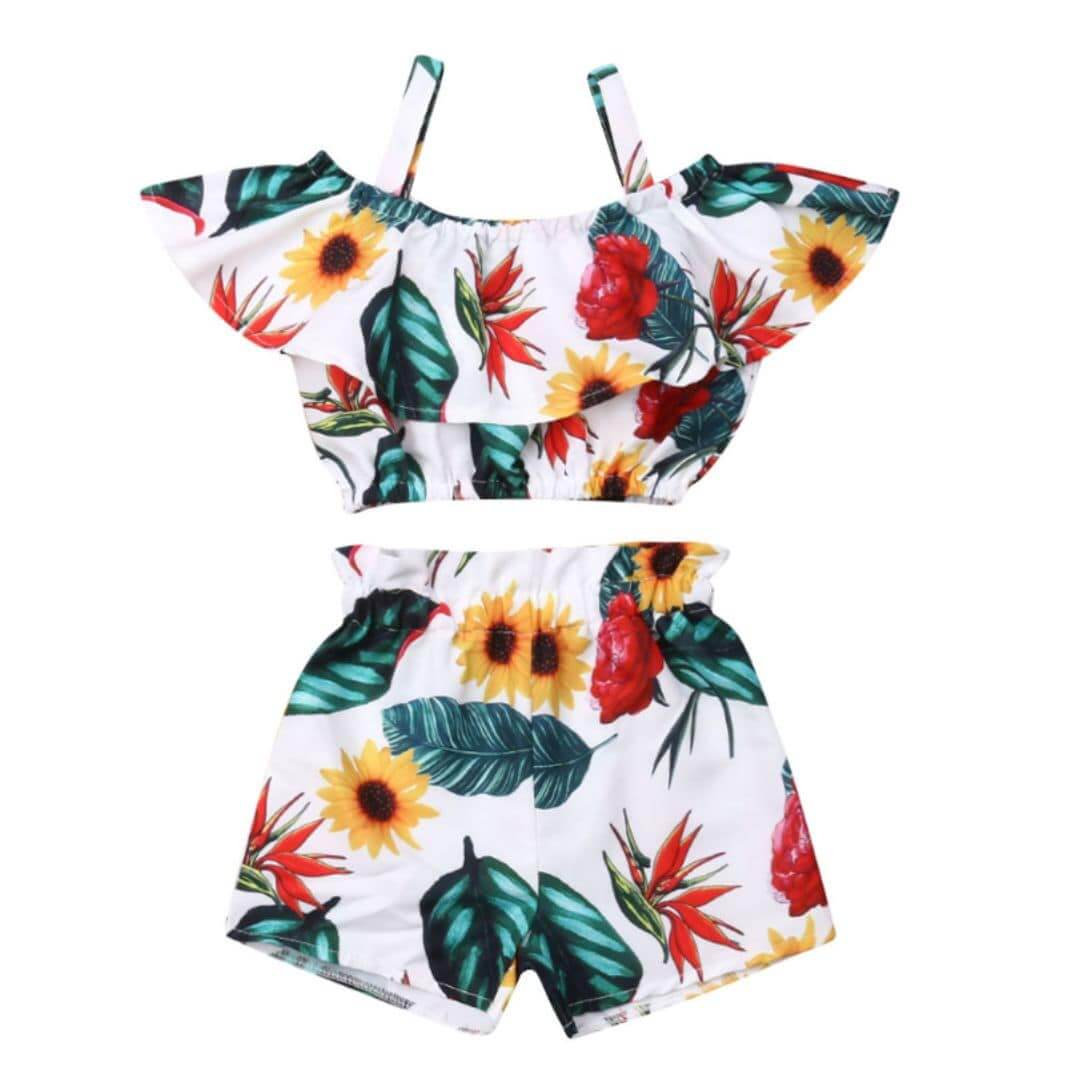 Daisy Girls Summer Set | Off-Shoulder Top & High-Waist Shorts - Lulu Babe