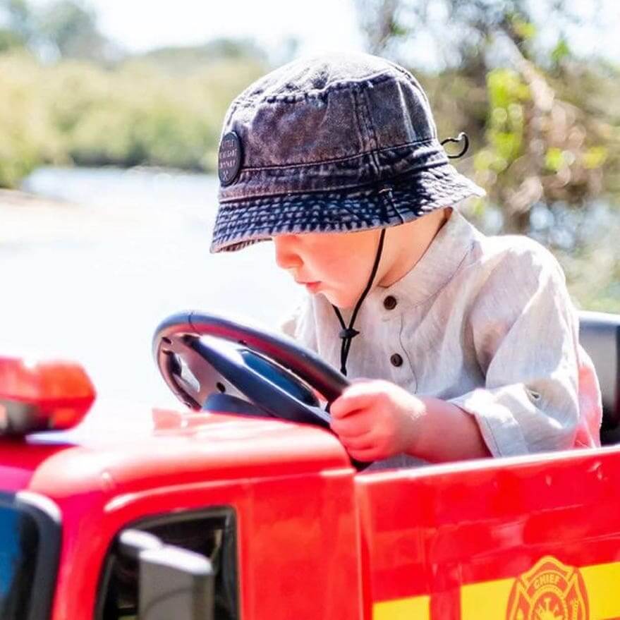 Black Denim Bucket Baby Hat | Little Renegade Company