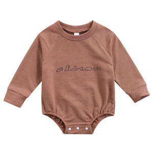 Dino Long Sleeve Baby Romper | Dinosaur Sweater Onesie - Lulu Babe