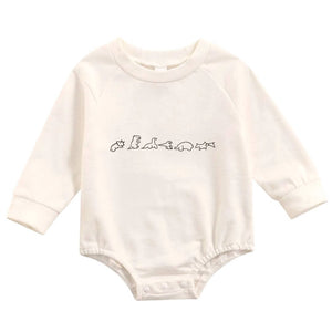 Dino Long Sleeve Baby Romper | Dinosaur Sweater Onesie - Lulu Babe