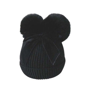 Double Pom Pom Baby Beanie | Girls Luxury Ribbed Beanie - Lulu Babe
