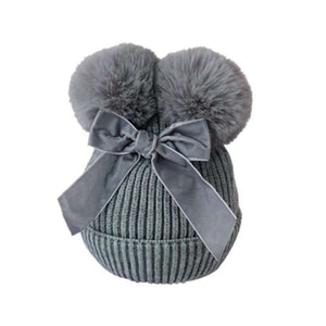 Double Pom Pom Baby Beanie | Girls Luxury Ribbed Beanie - Lulu Babe