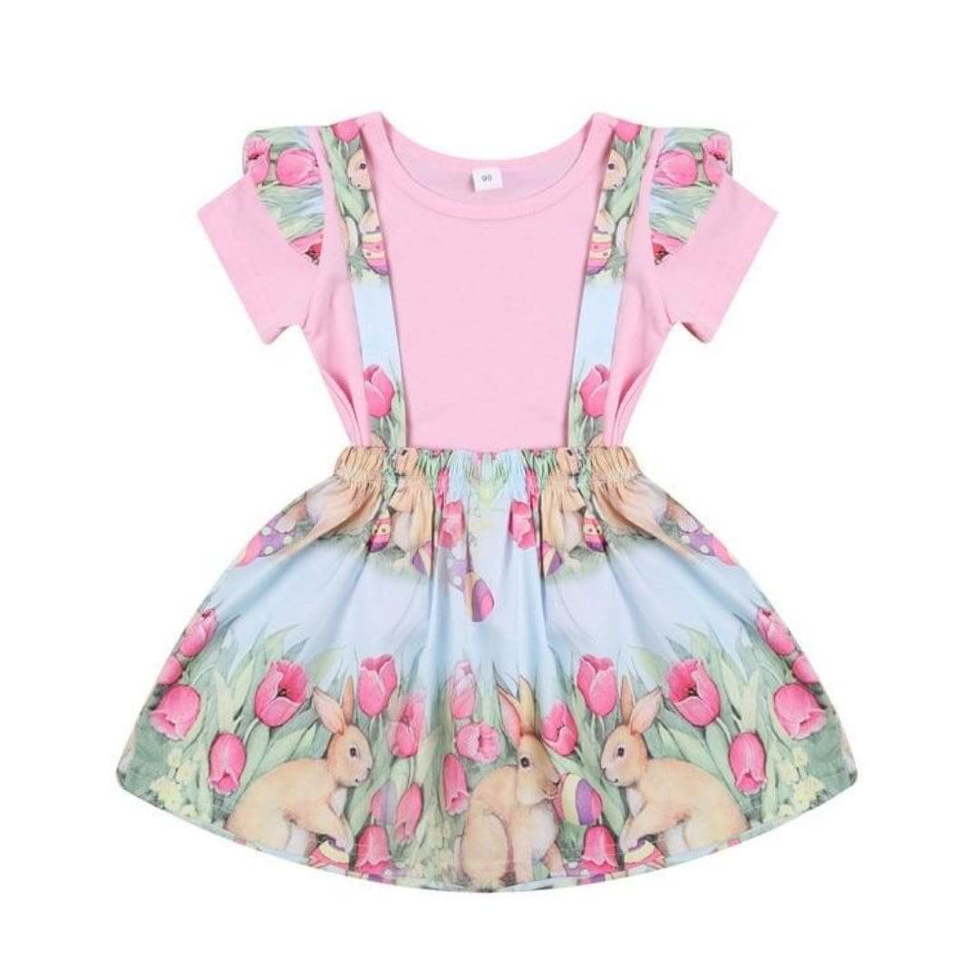 Bunny Suspender Skirt Set | Easter Girls Outfit - Lulu Babe